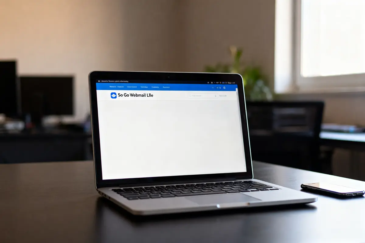 Ordinateur portable affichant So Go Webmail Lille sur bureau de bureau moderne