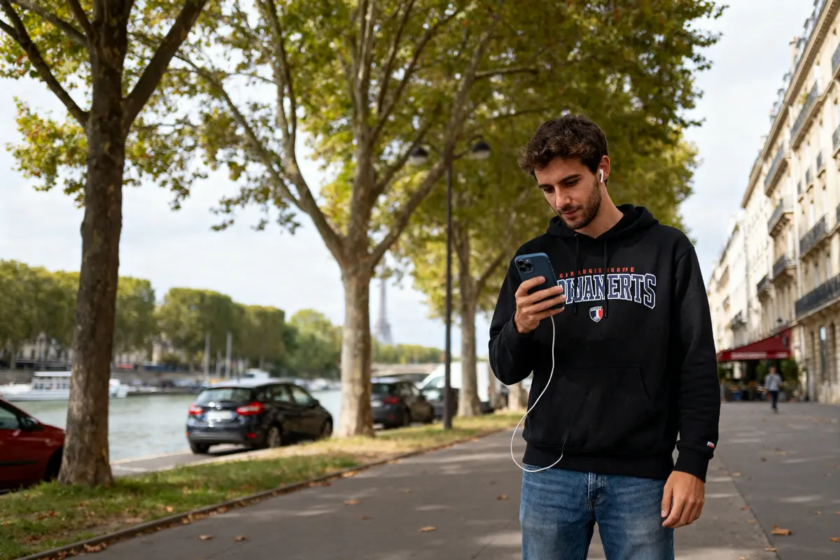 Un homme marche le long de la rivière en consultant à quelle GAFAM appartient LinkedIn